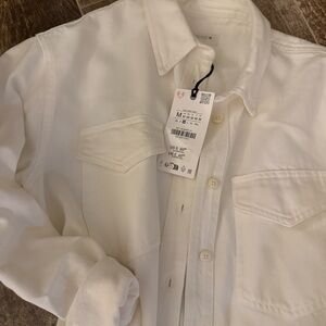 Zara White Denim Oversized Shirt Jacket - Medium